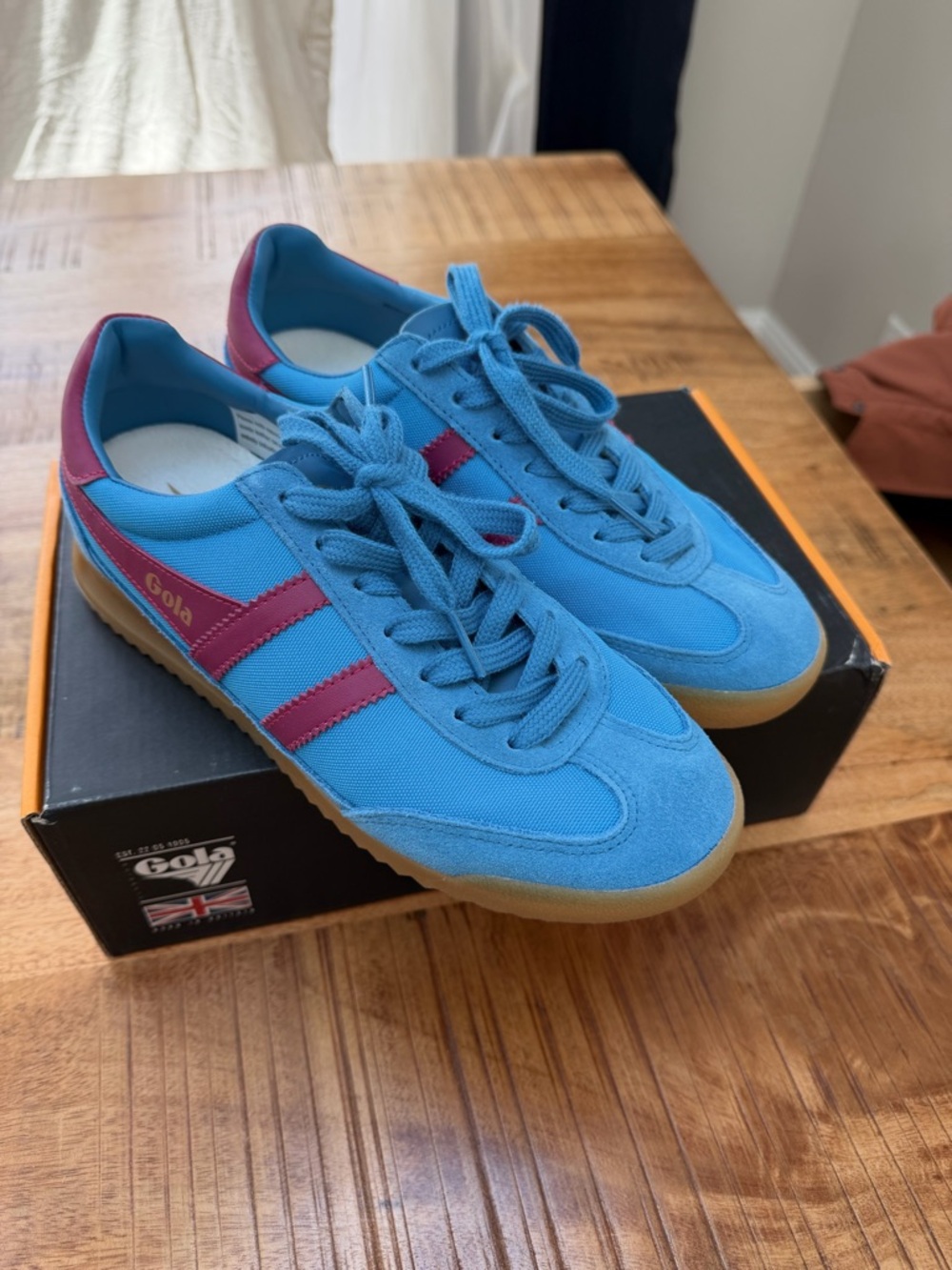 Gola Bright Blue Sneakers with Burgundy Stripes - Picture 5 of 5